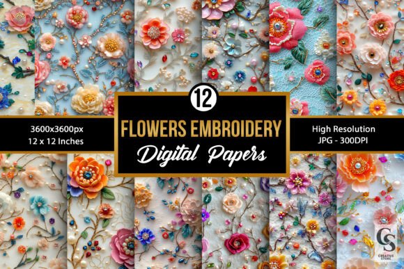Reviewing Beaded Floral Embroidery Digital Paper
